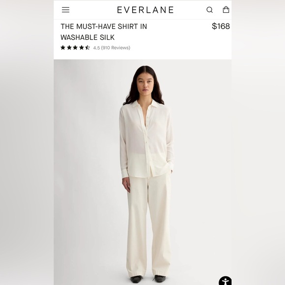 NWT Everlane Button Down 100% Silk Blouse”The Must Have Washable Silk”Size-12 - Picture 4 of 13